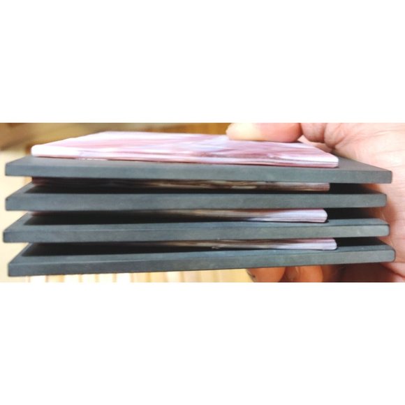 Hand Made Art Glass Coasters Set of 4 Alicia Kelemen Kuatro USA Pink Geometric - Picture 6 of 10